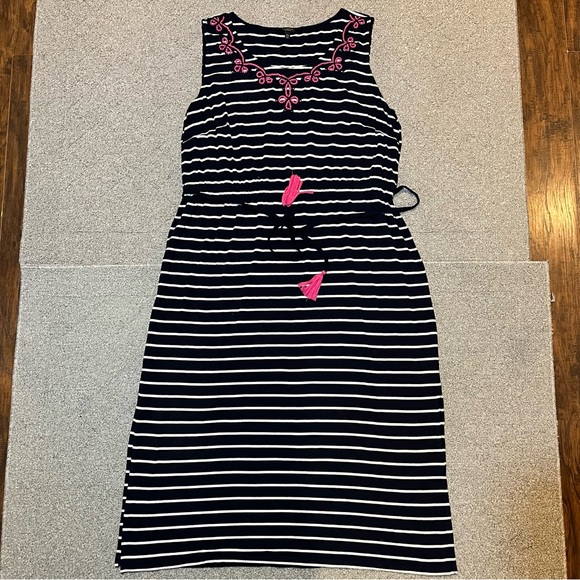 Talbots Dresses & Skirts - Talbots Womens Maxi Dress Embroidered Tassel Belt Jersey Stripe Size 3X Petite